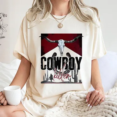 Cowboy Killer Skull Design, Western Wear T-Shirt, Bold And Edgy Style Menswear T-Shirt