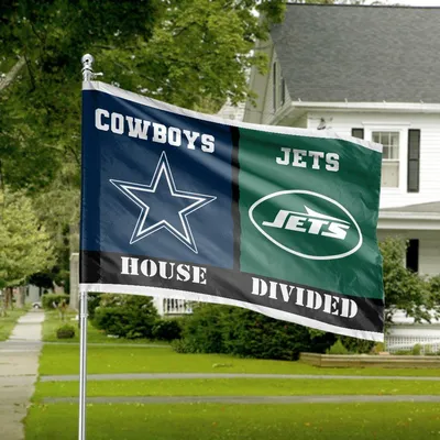 House Divided Cowboys Jets Horizontal House Flag, Dallas New York Nfl, Football Fan Split Decor, Navy Green Horizontal House Flag
