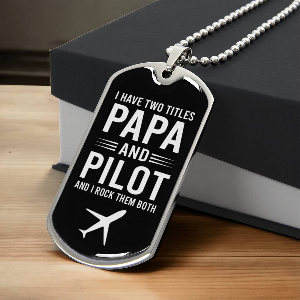 Pilot Papa Dog Tag Necklace - Army Tag Necklace, Dog Tag