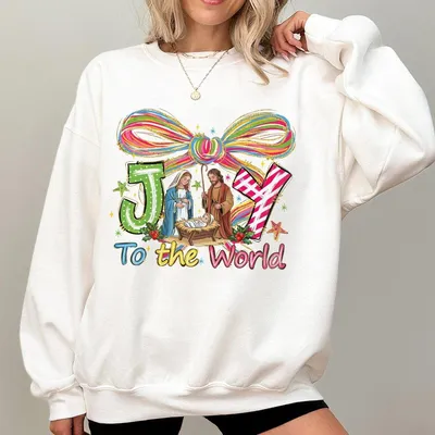 Joy To The World Sweatshirt Preppy Christian Christmas Sweatshirt Jesus Christmas Sweatshirt Baby Jesus Sweatshirt Merry Christmas Gift