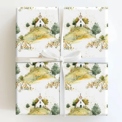Chapel in the Garden - Gift Wrap for Christmas, Holidays Wrapping Paper, Christmas Wrapping Paper