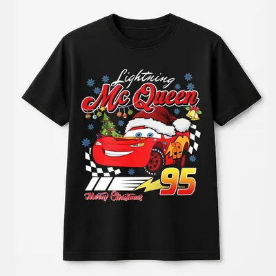 Lightning Mcqueen Christmas T-Shirt, Cars Christmas T-Shirt, Xmas Cars Land T-Shirt, Mcqueen 95 Piston Cup T-Shirt