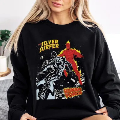 The Silver Surfer Vs.Human Torch Sweatshirt,For Men,For Women,Breathable Soft,Casual Round Neck