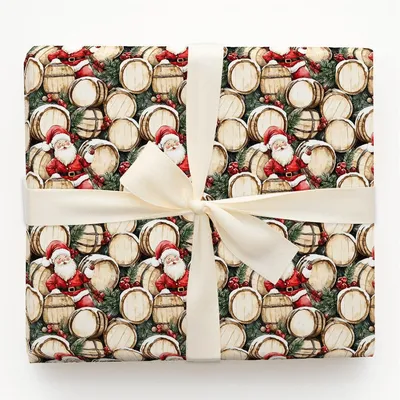 Winter Wine Barrel - Gift Wrap for Christmas, Holidays Wrapping Paper, Christmas Wrapping Paper