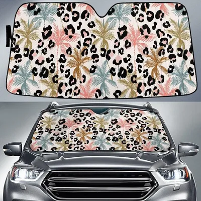 Chromatic Coconut Palm Tree Over Leopart Print Car Sun Shades Cover Auto Windshield PrintSyde