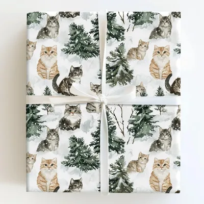 Snow Cat - Gift Wrap for Christmas, Holidays Wrapping Paper, Christmas Wrapping Paper