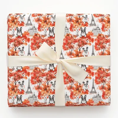 Paris with the Frenchies - Gift Wrap for Christmas, Holidays Wrapping Paper, Christmas Wrapping Paper