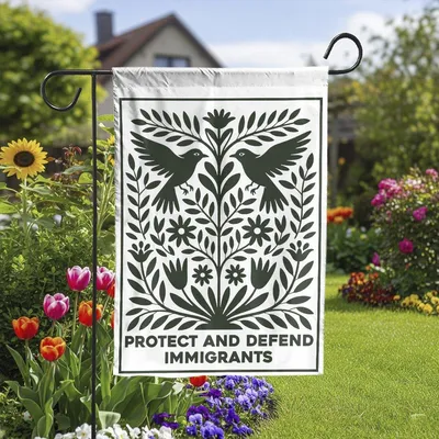 Protect Immigrants Folk Art Flag , Double Sided Monochrome Yard Decor Vertical Garden Flag
