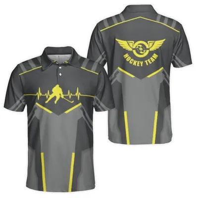 Personalized Hockey Team Polo, Men'S Ice Hockey Fan Polo Shirt, Custom Black & Yellow Sportswear