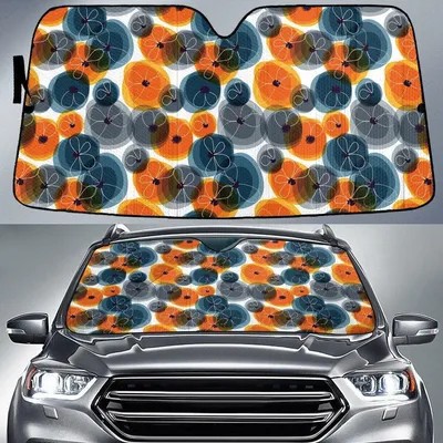 Orange And Charcoal Artistic Flower White Theme Car Sun Shades Cover Auto Windshield PrintSyde