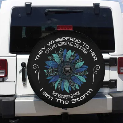I Am The Storm Spare Tire Cover - Blue Sunflower Mandala Design, Empowerment Gift For Women Spare Tire Cover
