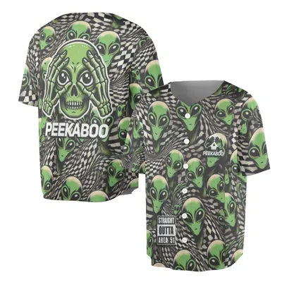Peekaboo Alien Baseball Jersey, Straight Outta Area 51 Baseball Jersey, Trippy Psychedelic Space Outfit, Unisex Jersey