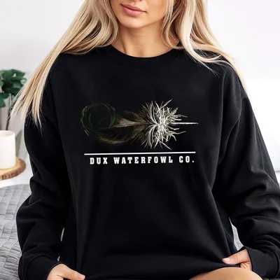 Dux Waterfowl Co. Mallard Curl Feather Graphic Sweatshirt, Minimalist Hunting Sweatshirt For Waterfowl Enthusiasts, Rugged Outdoor Apparel, Gift For Men