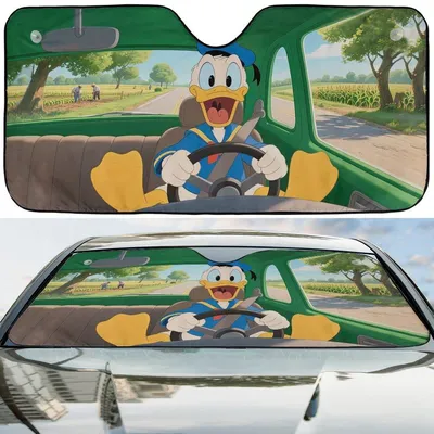Funny Donald Duck Driving Car Trip 2025 Cartoon Duck Car Windshield Sun Shade Car Sunshade