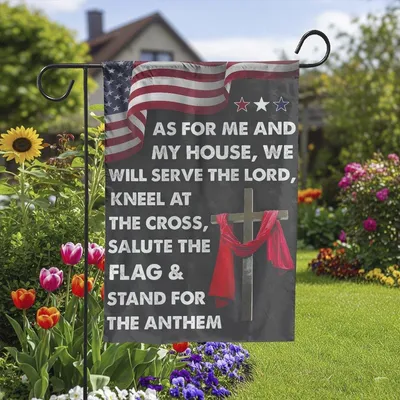 Jesus Cross American Flag As For Me And My House We Will Serve The Lord Flag Outdoor Decoration For Your Garden Vertical Garden Flag