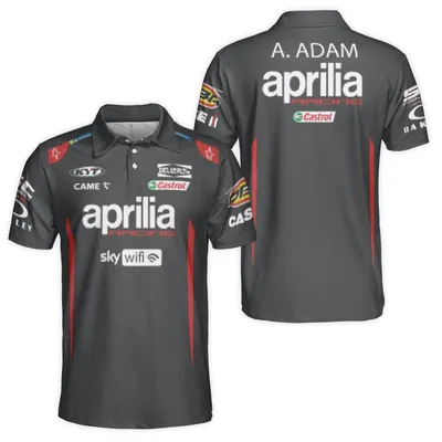 Men'S Aprilia Racing Polo Polo Shirt, Motorcycle Motorsport Fan Gear, Blackred Sportswear