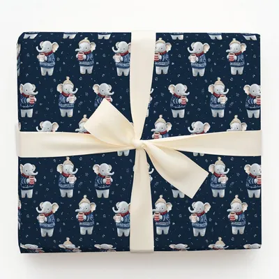 Cozy Elephant - Gift Wrap for Christmas, Holidays Wrapping Paper, Christmas Wrapping Paper