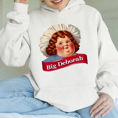 Funny Graphic Round Neck Hoodie, Casual Big Deborah Hoodie For Daily Wear, Unisex Hoodie With Tasteless Design For Men And Women