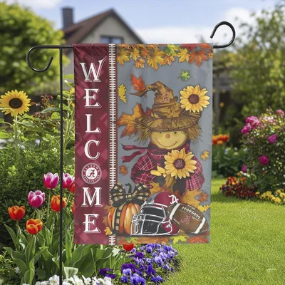 Alabama Crimson Tide Welcome Vertical Garden Flag, Scarecrow Football Fall Decor, Ncaa College Gameday Yard Banner, Bama Autumn Sunflower Art Vertical Garden Flag