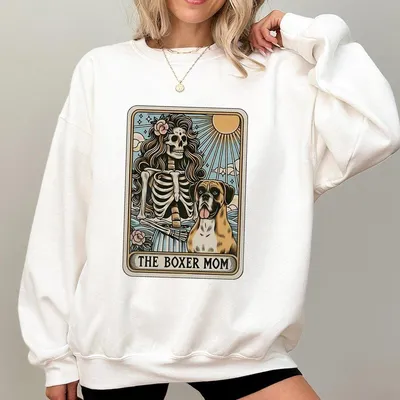 Boxer Dog Mama Sweatshirt Fall Halloween Boxer Sweatshirt Tarot Card Graphic Sweatshirt Mother'S Day Gift Idea Dog Lover Fashion