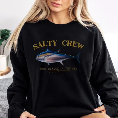 Salty Crew Tuna Sweatshirt Find Refuge In The Sea Fishing Sweatshirt Hunting Sweatshirt Full Color Sweatshirt For Man For Human Perfect