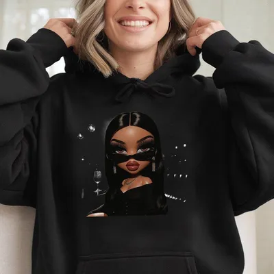 Midnight Diva Graphic Hoodie Black Bratz Doll Art Hoodie Summer Unisex Classic Outfit Stylish Hoodie