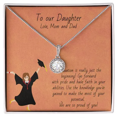 Graduation - Happy Graduation To Our Daughter - Love Knot Necklace, Graduation Gift For Daughter, Daughter Graduation Gift From Mom, Graduation Necklace From Dad, Daughter High School Graduation, College, Gift From Dad And Mom