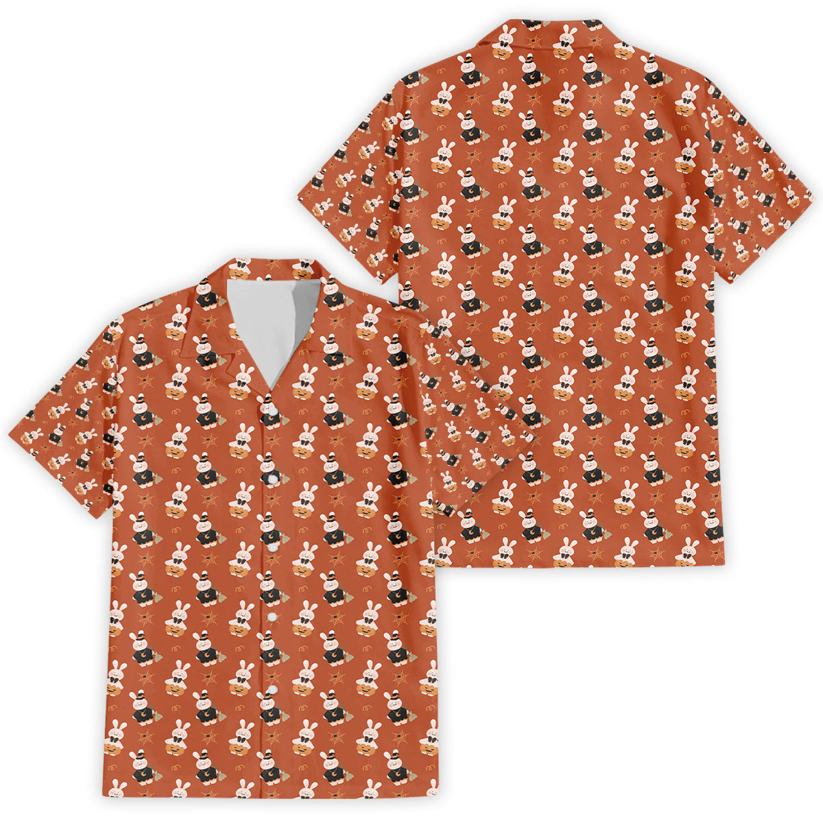 Spooky Season Hawaiian Shirt - Bunny & Pumpkin Halloween Print