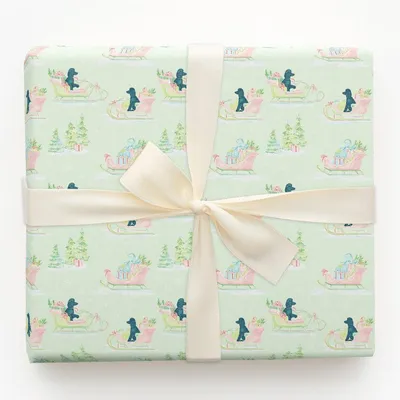 Black Poodle Sleigh - Gift Wrap for Christmas, Holidays Wrapping Paper, Christmas Wrapping Paper