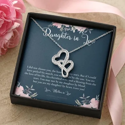 Daughter-In-Law Gift Necklace Wedding Gift Jewelry From Mother-In Law Gift For Bride Daughter-In-Heart Double Hearts Necklace