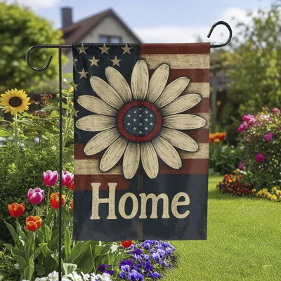 Vertical Garden - Rustic Patriotic Home Garden Flag – Vintage Daisy American Flag Yard Banner, 4th Of July Decor, Double-Sided Outdoor Summer Decoration Vertical Garden Flag