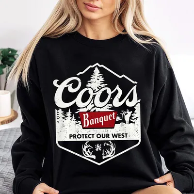 Coors Banquet Protect Our West Sweatshirt Rugged Outdoor Sweatshirt For Men Western Graphic Sweatshirt For Nature & Beer Lovers
