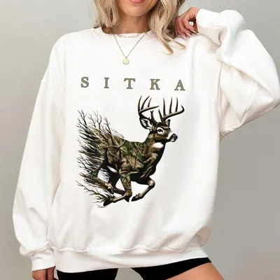 Sitka Running Buck Camouflage Forest Deer Graphic Sweatshirt For Men And Women Vintage Cotton Hunting Gift With Sitka