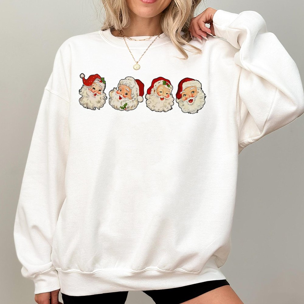 Retro Cheerful Santa Sweatshirt Santa Merry Christmas Sweatshirt Vintage Santa Claus Graphic Sweatshirt Xmas Women Men Gift