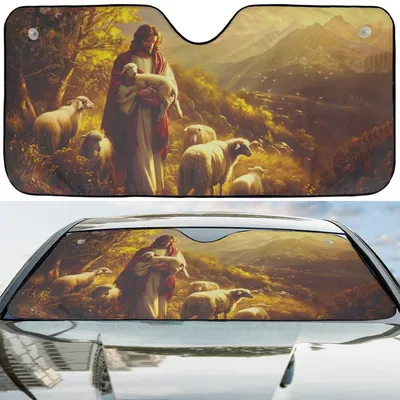 Jesus Christ Good Shepherd Sunshade, Gmc Truck Suv Windshield, Religious Gift, Uv Block, Heat Reduction Car Sunshade