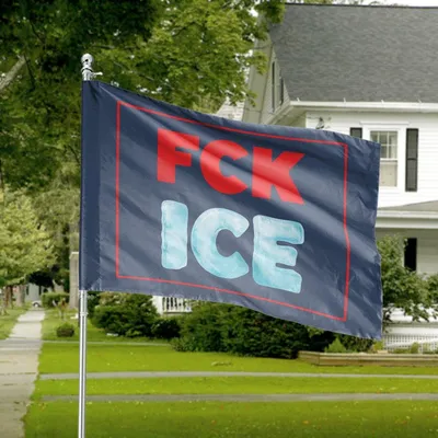 Horizontal House Flag, Anti-Ice Statement Red And Ice Blue 3d Lettering Design Horizontal House Flag