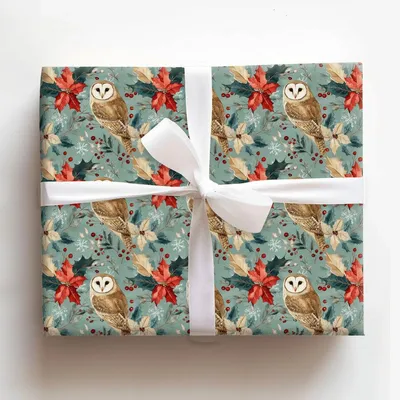 Poinsettia Perch - Gift Wrap for Christmas, Holidays Wrapping Paper, Christmas Wrapping Paper