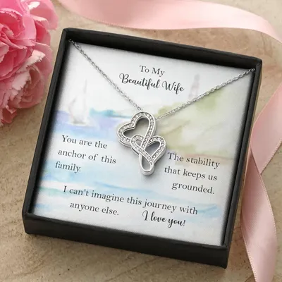 My Wife The Anchor Of Our Family Double Heart Pendant Necklace From Husband Double Hearts Necklace