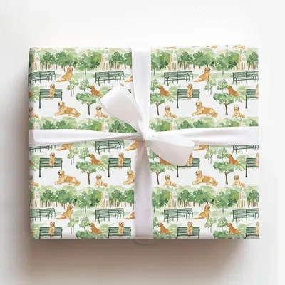 Stroll with the Goldens - Gift Wrap for Christmas, Holidays Wrapping Paper, Christmas Wrapping Paper