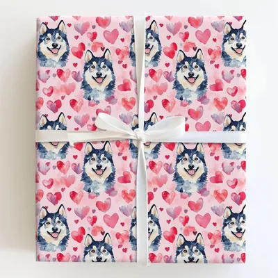 Husky Valentine - Gift Wrap for Christmas, Holidays Wrapping Paper, Christmas Wrapping Paper