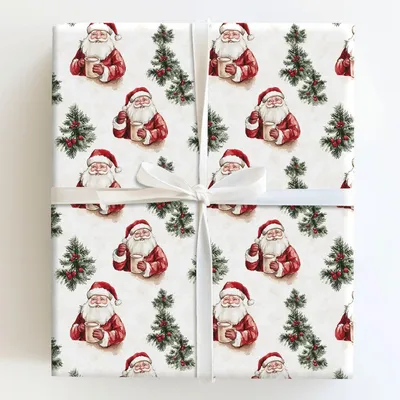 Santa Americano - Gift Wrap for Christmas, Holidays Wrapping Paper, Christmas Wrapping Paper