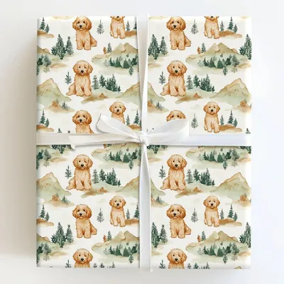 Mountains with the Goldendoodle - Gift Wrap for Christmas, Holidays Wrapping Paper, Christmas Wrapping Paper