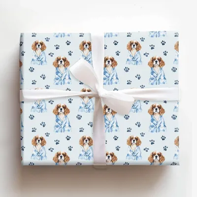 Spa Day with the Cavalier King Charles - Gift Wrap for Christmas, Holidays Wrapping Paper, Christmas Wrapping Paper