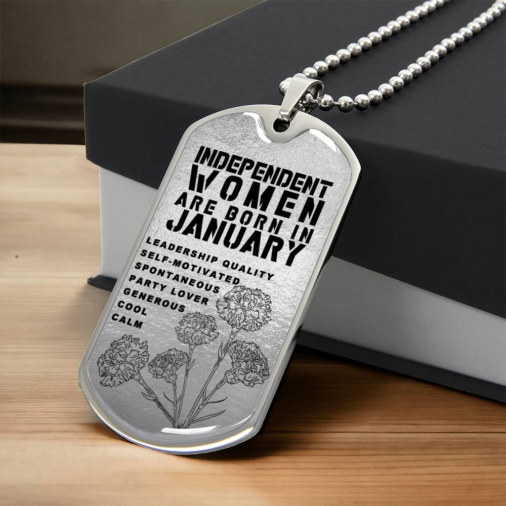 Independent Women Are Born In January Luxury Necklace With Dog Tag Silver - Army Tag Necklace, Dog Tag