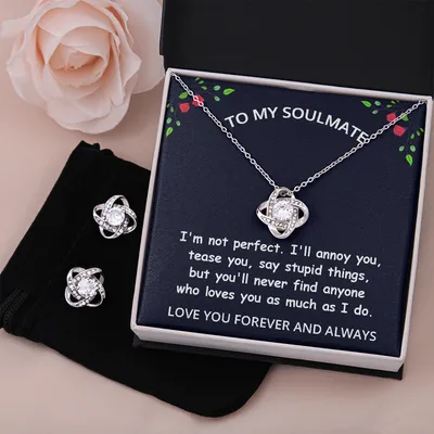 TO MY SOULMATE - UNIQUE NECKLACE + EARRINGS + MESSAGE CARD SET