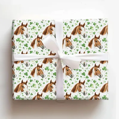Shamrocks with the American Paint Horse - Gift Wrap for Christmas, Holidays Wrapping Paper, Christmas Wrapping Paper