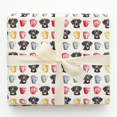 Coffee Day with the Black Lab - Gift Wrap for Christmas, Holidays Wrapping Paper, Christmas Wrapping Paper