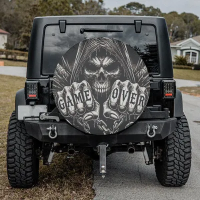 Funny Skull Spare Tire Cover With Or With Backup Camera Hole, Skull Tire Cover, Skull Spare Tire Cover, Car Spare Tire Cover Skull Spare Tire Cover