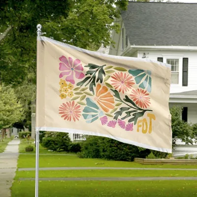 Boho Floral House Flag, Retro Folk Art Flower Design, Summerspring Yard Decor Horizontal House Flag