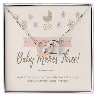 Pregnancy Announcement- Baby Makes Three - Family Of Three - Pregnancy Baby Reveal - First Baby Interlocking Hearts Necklace